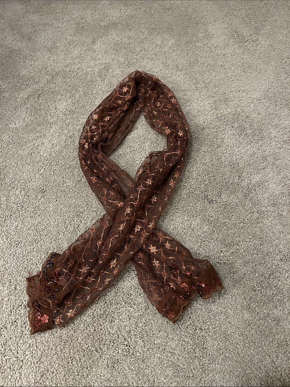Brown Embroidered Lace Scarf - Women Accessories